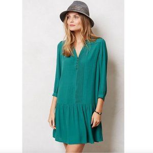 Maeve Anthro Galina Dress Green Pockets Dropwaist